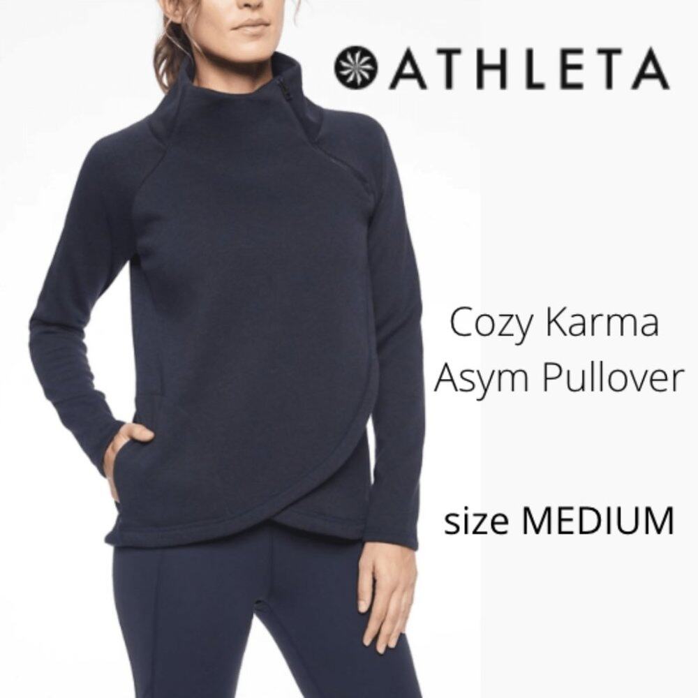 Athleta Cozy Karma Asym Pullover long sleeves black size MEDIUM